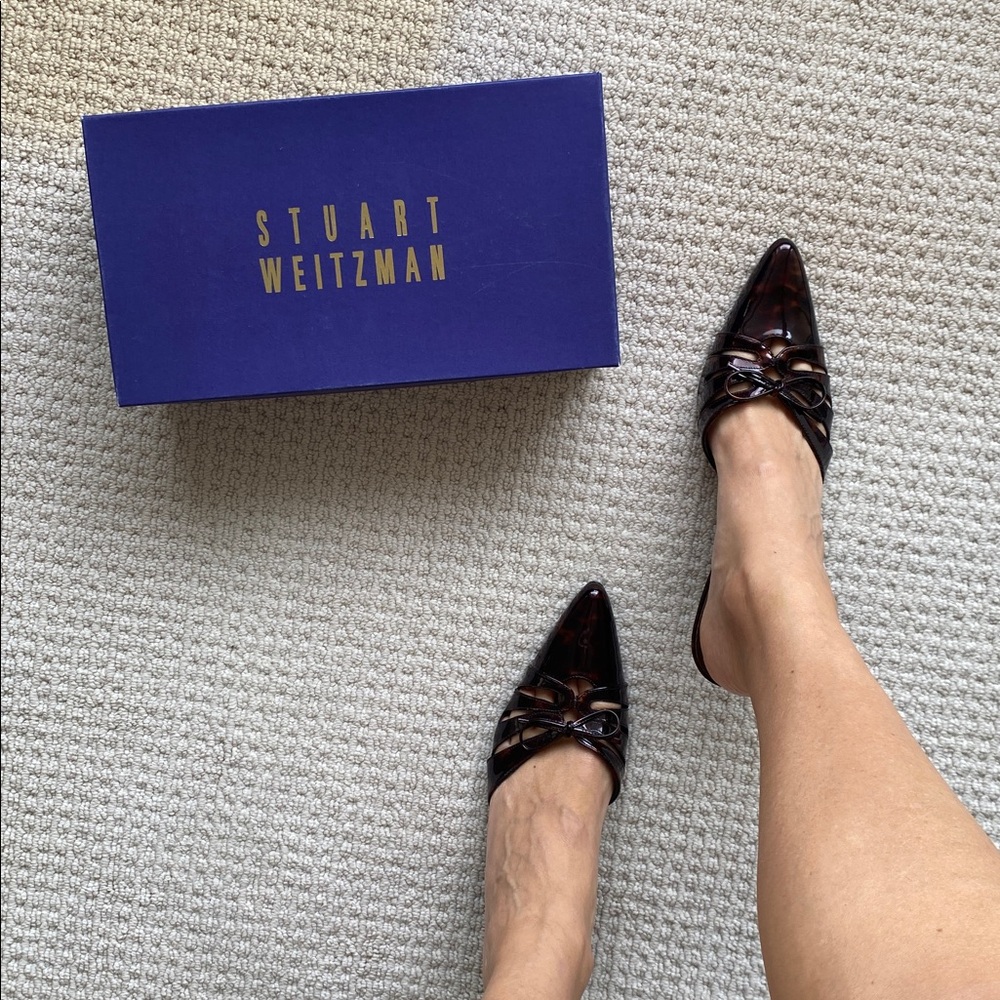 Worn Once! Stuart Weitzman Brown Tortoise Patent Slide Mules Sz 10M